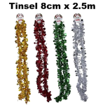 Christmas Tinsel 8cm x 2m, assorted
